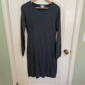 Garnet Hill Merino Wool Sweater Dress in Charcoal Long Sleeve